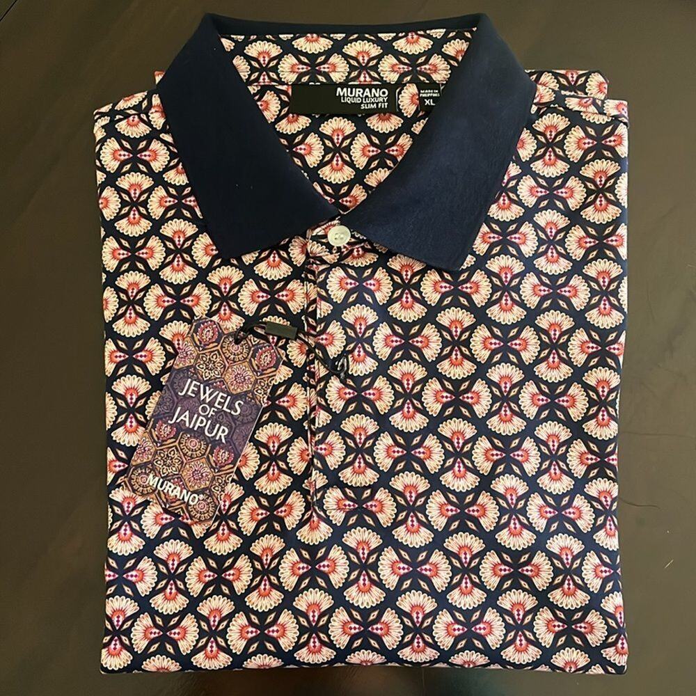 Murano Jewels of Jaipur Collection Jacquard Short Sleeve Cotton Polo Shirt XL